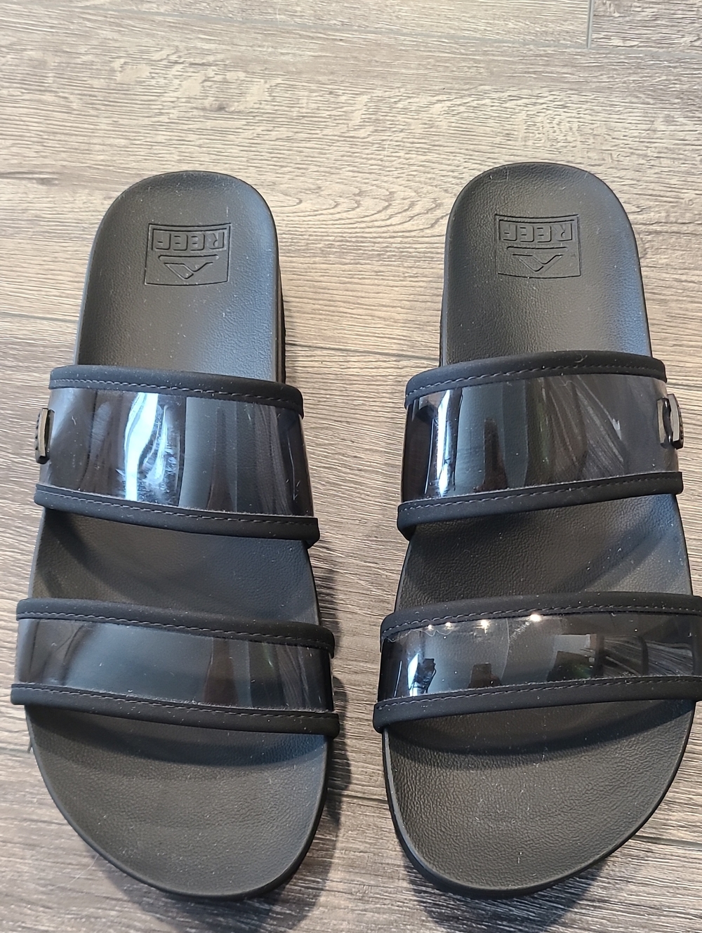 Reef Women's Black Slide Sandals with Clear Straps